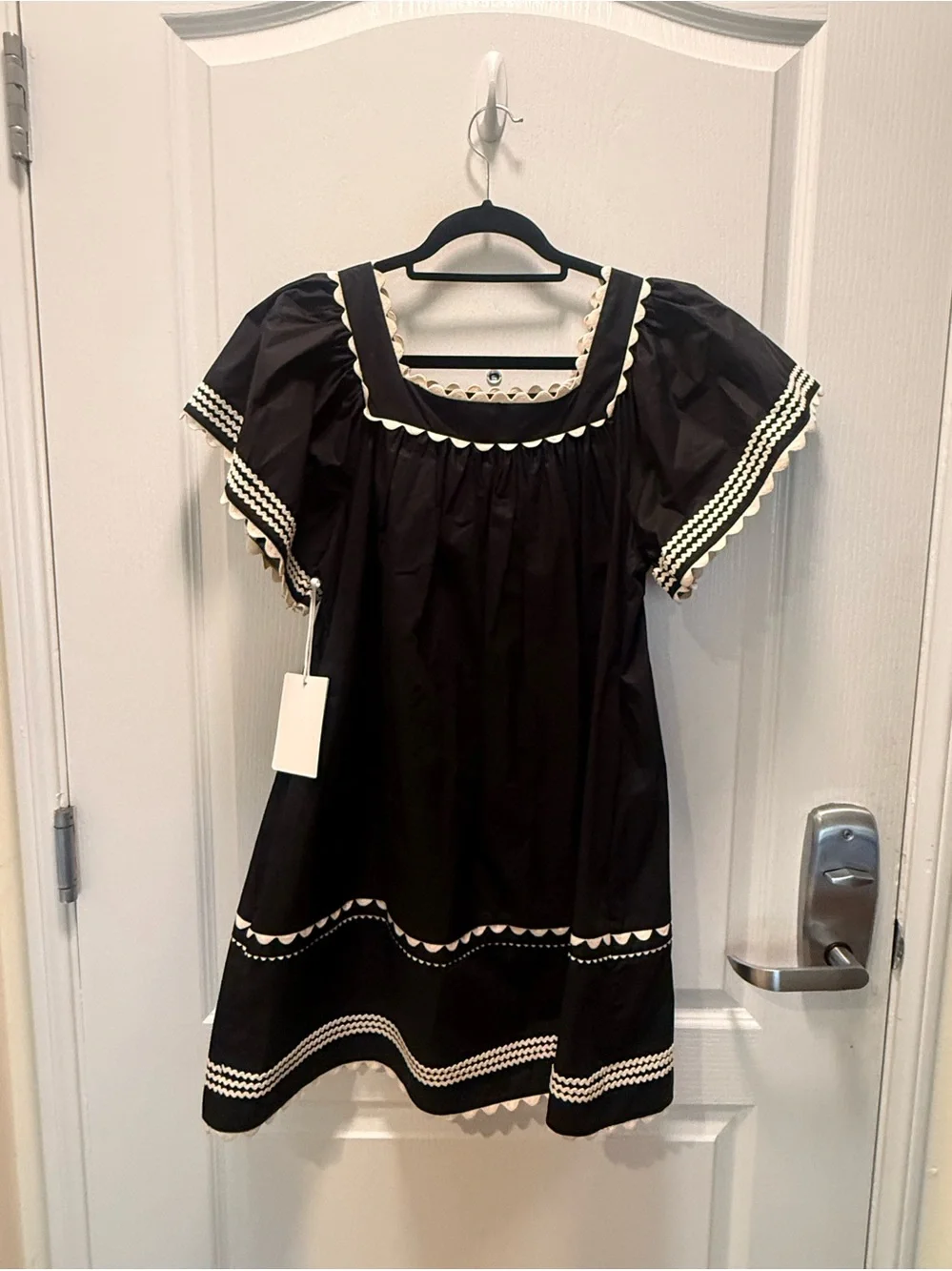 Maude Club Saylor Black Poplin Mini Dress Ruffle Trim Detail NWT Size S NWT - Picture 4 of 5